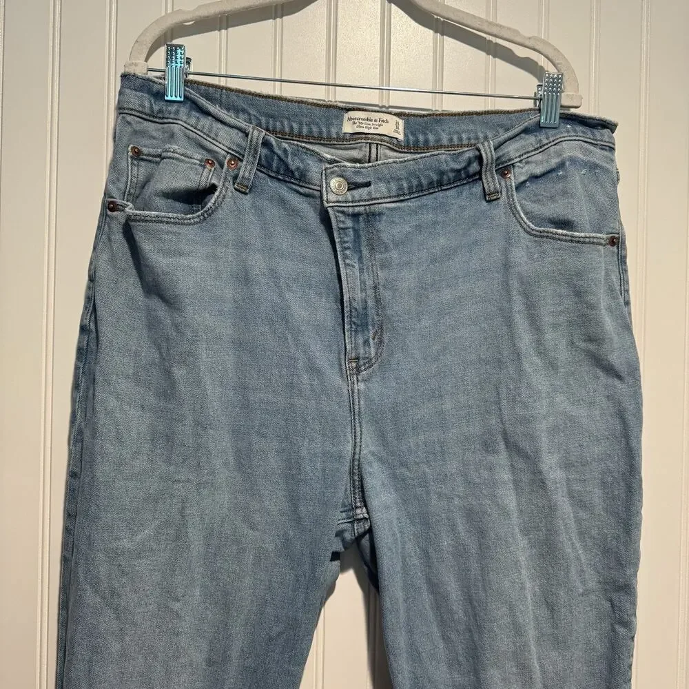 Abercrombie Fitch 90s Slim Straight Jeans Crossover Waist Size 18 Long - Picture 3 of 7